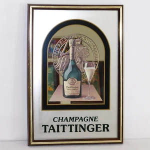 Letrero publicitario vintage 1975 Champagne Taittinger espejo de vidrio enmarcado arte 13x19 - Imagen 1 de 9
