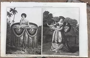 Grabado doble 1784 - Capitán Cook - Dos mujeres jóvenes de Otaheite (Tahití) - Imagen 1 de 4