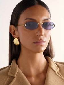 FENDI First FE4075US 30V Shiny Crystal Endura Gold Blue Lens Women Sunglasses - Picture 1 of 8