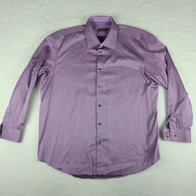 Рубашка мужская Robert Graham платье 18,5 / 47 черный фиолетовый в полоску хлопок на пуговицах * - Изображение 1 из 4