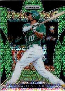 2019 Panini Prizm Prizms Lime Green Donut Circles #217 Marcus Semien /199  NM-MT