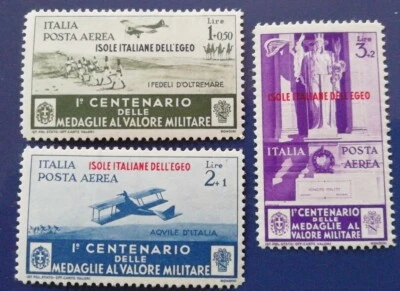 Colonie Italiane Egeo Posta Aerea centenario medaglie valore militare 3 val.* - Immagine 1 di 2