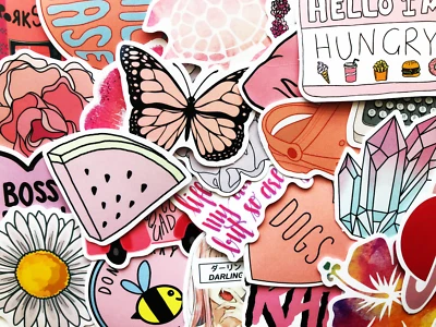 50 Pink Sticker Bomb Scrapbooking Laptop Phone Skin Lot Set Bulk Decoration
