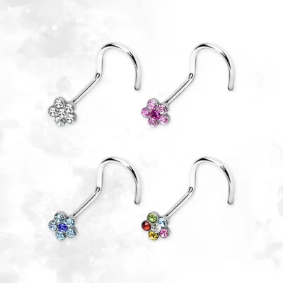 Acero quirúrgico 20G 18G nariz tornillo anillo perno flor circonita cúbica fosa nasal piercing joyería Foto 1 de 3