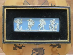 Vintage Wedgwood Pale Blue Jasperware Four Seasons Cupids Framed Plaque - Picture 1 of 10