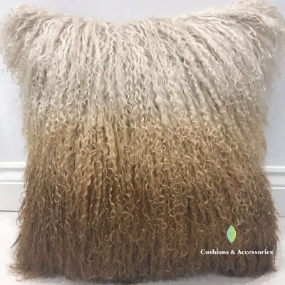 BLENDED BROWN 40 x 40CM GENUINE MONGOLIAN SHEEPSKIN LAMB WOOL FUR CUSHION COVER - Image 1 of 4