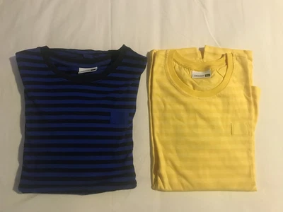 IKEA "JUEGO DE 2" AZUL Y AMARILLO MANGA LARGA "¡HEY!" CAMISETA CUELLO REDONDO TALLA:I/J Foto 1 de 4
