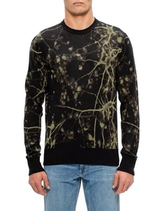Rag & Bone Black Green Cotton Abstract Bleach Print Pullover Crewneck Sweater - Picture 1 of 10