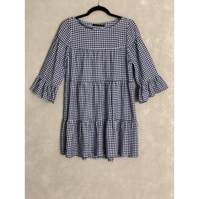 Женское многоярусное платье Zara Gingham размер XS синее и белое  - Изображение 1 из 4