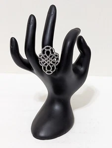 Oversized Fashion Rhinestone Oval Silver Statement Cocktail Stretch Ring - Picture 1 of 6
