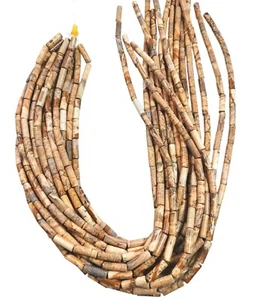 Landscape Picture Jasper 4 x 13mm Tube Beads 15.5" Strand 28 Beads Brown Tan - Picture 1 of 4
