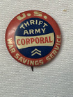 Whitehead Hoag Co Military US War Savings Servce Thrift Army Corporal Button Pin