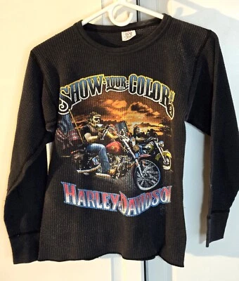 RARA CAMISETA 1982 JB MORGAN MUESTRA TUS COLORES NEGRA HARLEY WAFFLE TEJIDA TALLA SM 34-36 Foto 1 de 3