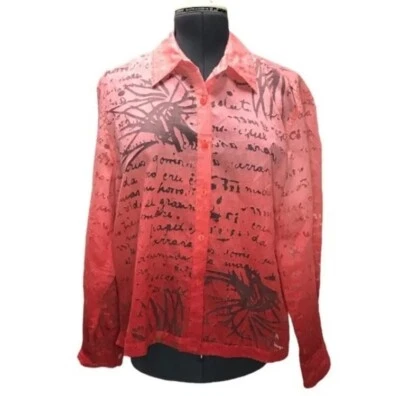 Mirasol Woman Shirt XL Sheer  Red Colorful Ombre Blouse Button Up - Image 1 of 4