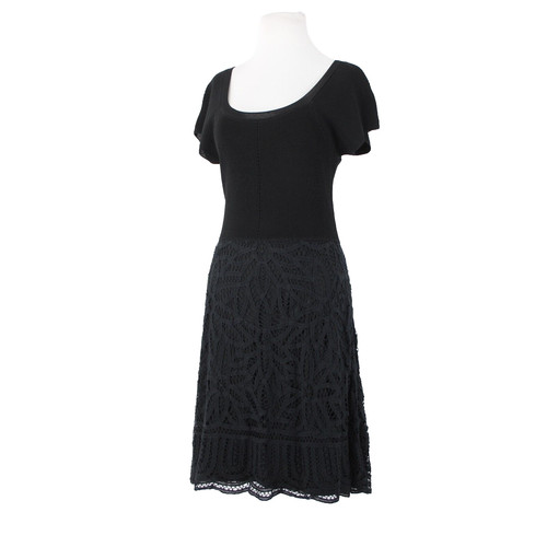 VETEMENTS Abito svasato V Christina taglia M nero foderato fondo pizzo cotone viscosa spandex fit