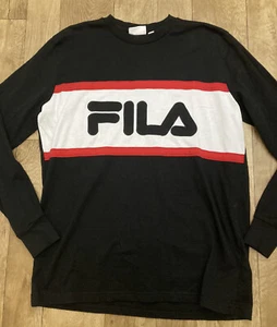 Fila Women’s Black Red Logo Long Sleeve 100% Cotton Sweatshirt XS UK8 A87 - Picture 1 of 10