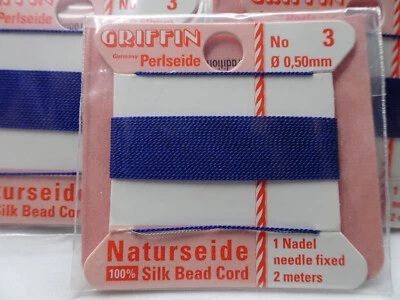 Три карты Griffin 100% шелковые нитки шнуры с иглой размер 3 темно-синий G179 DNG - Изображение 1 из 2