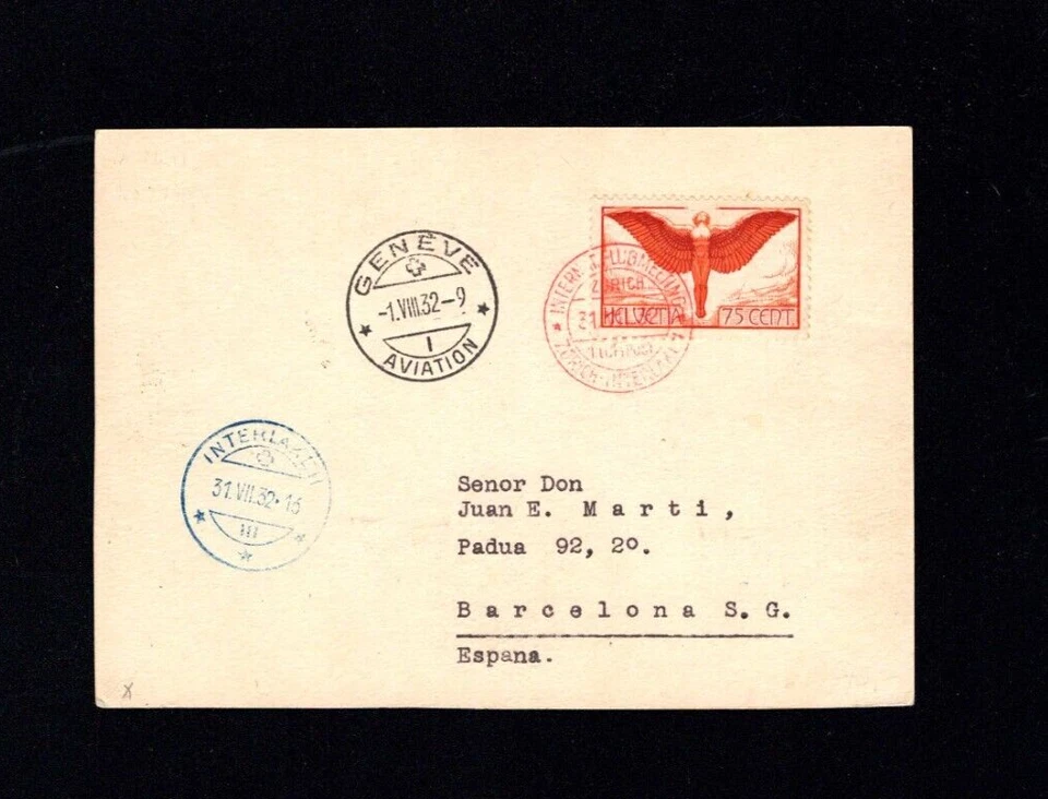 Suiza 1932 - 75 Rp. Correo Aéreo, Sello FP Rojo, Suelto Michel 60,- (a678) - Imagen 1 de 1