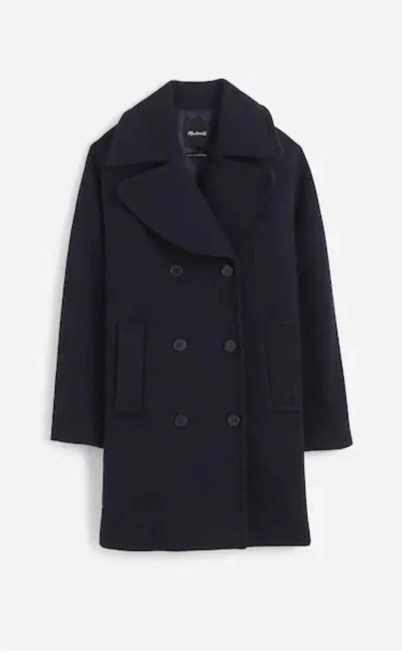 MADEWELL Size S Oversized-Collar Peacoat in Insuluxe Fabric Navy NT129