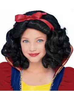 Storybook Princess Child Wig Snow White Costume Accessory Black Red Ribbon Girls - Picture 1 of 4