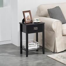 VECELO Bedroom Furniture 24"H x 12"W x 16"D Black Wood Rectangle Side Table