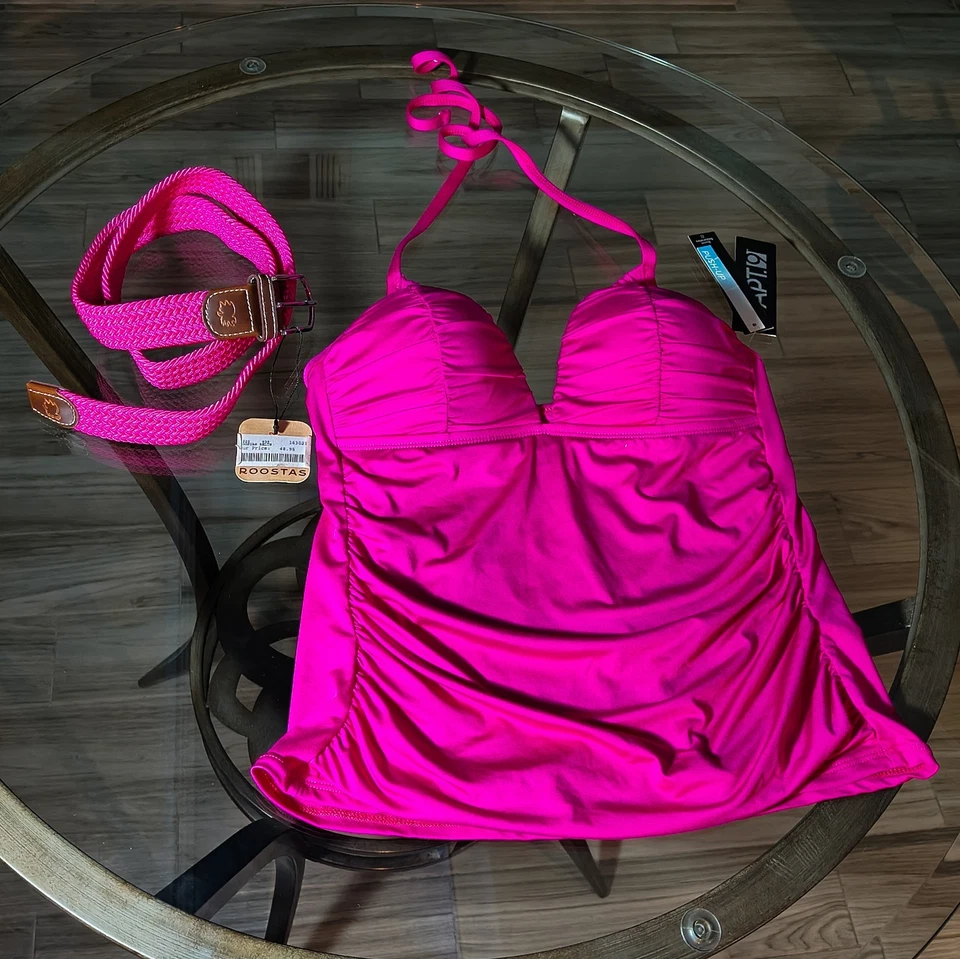 Blusa de natação nova com etiquetas média/tamanho 8 rosa quente suporte APT. LOTE DE 2 cintos 9 e ROOSTAS - Imagem 1 de 4