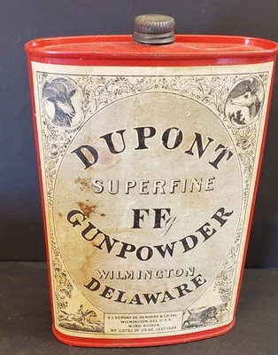 Lata de pólvora vacía DUPONT Superfine FFg fecha 1924 con etiqueta de papel-EE. UU. Foto 1 de 4