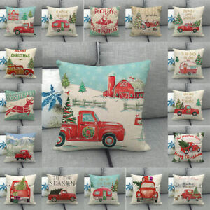 Christmas Tree Truck Linen Pillow Case Throw Cushion Covers Xmas Party Decor
