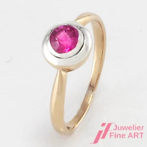 Antiguo Anillo-585/14K Amarillo Oro Blanco - 1 Rubí sin Tratar - 2,1 G - Talla - Imagen 1 de 5