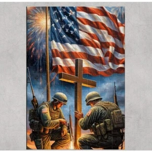 Soldier American Flag Cross 120 Piece Custom Handmade Jigsaw Puzzle - Picture 1 of 2