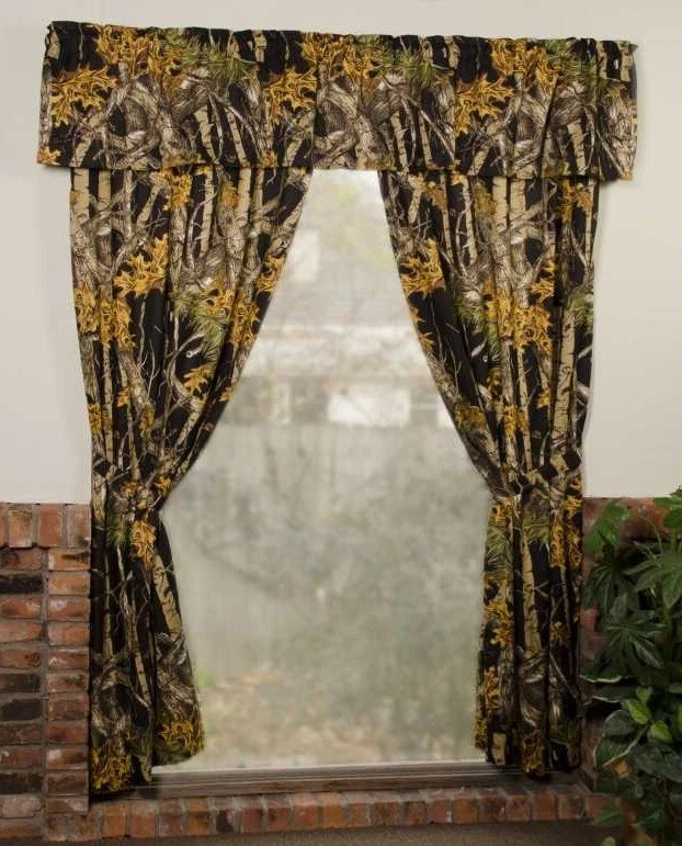 Neon Green Lime Camo Curtain Camouflage Woods 5 PC Set Valance Window Drapery