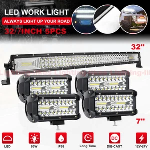 32''Spot Combo LED Light Bar + 4x 7 Inch LED Work Light Pods Driving Offroad 4WD - Picture 1 of 12