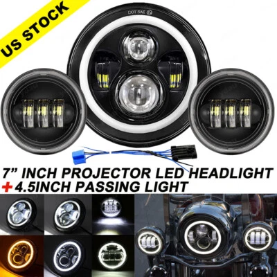 Farol de LED Halo 7" + luz de passagem 4,5" para Harley Davidson Touring Road King - Imagem 1 de 4