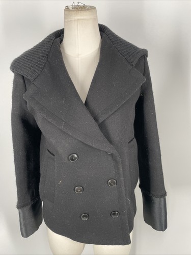 ALEXANDER WANG Women Hooded Double Breasted Wool Black Blazer Military Jacket 0