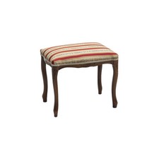 SGABELLO POUF IN LEGNO NOCE, STOFFA LISERE RIGHE ROSSO