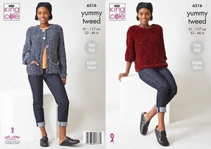 King Cole Yummy Tweed Chunky Knitting Pattern - 6316 Sweater & Cardigan - Picture 1 of 4
