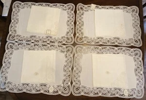 Vintage NEU Brüssel Belgien Spitze 4 Tischsets & 4 Servietten Handarbeit - B8 - Bild 1 von 24