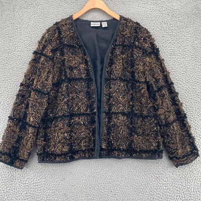 Chaqueta Chicos Mujer 1 EE. UU. Mediana Marrón Negro Paisley Mezcla Seda Volantes Lentejuelas Foto 1 de 4