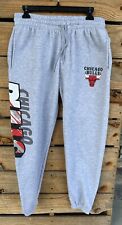 NBA Chicago Bulls Sweatpants Mens Size Medium Gray Joggers SpellOut Logo w Bull