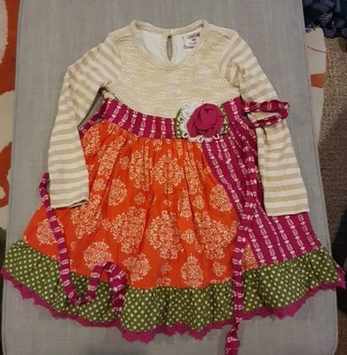 Vestido Counting Daisies Niñas Talla 5 Manga Larga 3D Flor Faja Rosa Naranja Tostado Foto 1 de 4