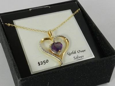 Collar colgante Macy's con piedras preciosas y diamantes con acento en corazón de 18" en plata Foto 1 de 4