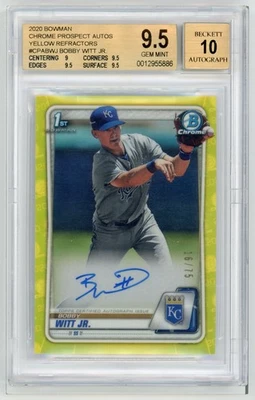 BOBBY WITT JR 2020 BOWMAN CROMO AMARILLO REFRACTOR AUTOMÁTICO 1ST BGS 9,5/10 Foto 1 de 2