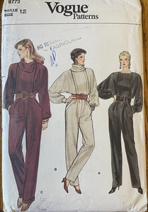Vtg 80's Vogue 8773 JUMPSUIT asymmetrical turtleneck sewing pattern 12 b34 UNCUT - Picture 1 of 2