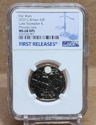 2023 GREAT BRITAIN 50p STAR WARS LUKE SKYWALKER & LEIA NGC MS68 DPL FR not niue - Image 1 of 4