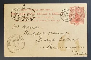 1893 Great Britain 1d Stamped Goods Postcard cd London-Brunswick - Picture 1 of 2