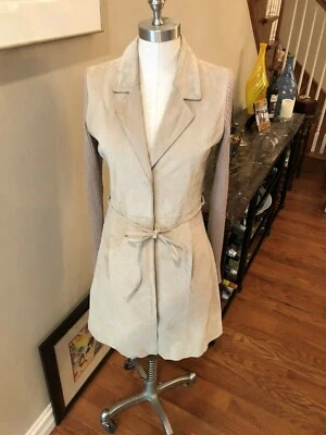 Abrigo seude mujer talla pequeña/mediana en beige largo 3/4 con mangas acanaladas  Foto 1 de 4