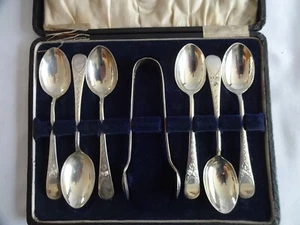 Antique Art Deco Solid Silver Teaspoons & Nips Cased Emile Viner Sheffield 1922 - Picture 1 of 5