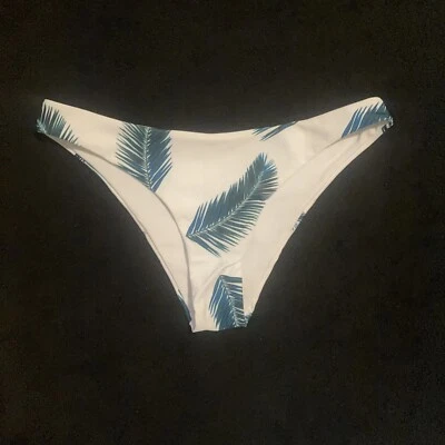 Parte inferior de bikini de natación para mujer Zaful blanca con hojas verdes talla S Foto 1 de 3