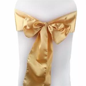 gold satin chair sashes chair tie bows chair ribbon wedding birthday party decor - Picture 1 of 11