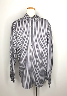 Camisa de vestir gris Austin Reed London para hombre talla L a rayas con botones carrera Foto 1 de 4